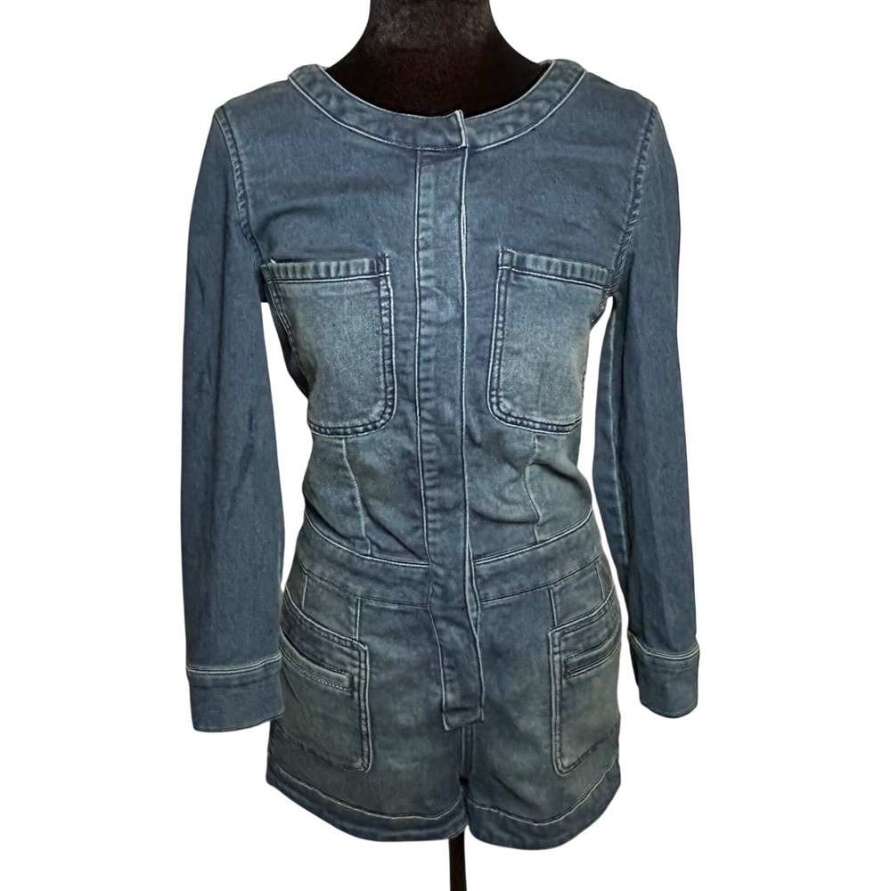 Free People Fiona Shortalls Denim‎ Romper Utility Western Boho Y2K siz 4